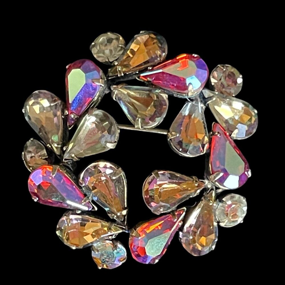 Vintage REGENCY Pink Topaz Champagne Color AB Rhinestone Brooch Pin Signed